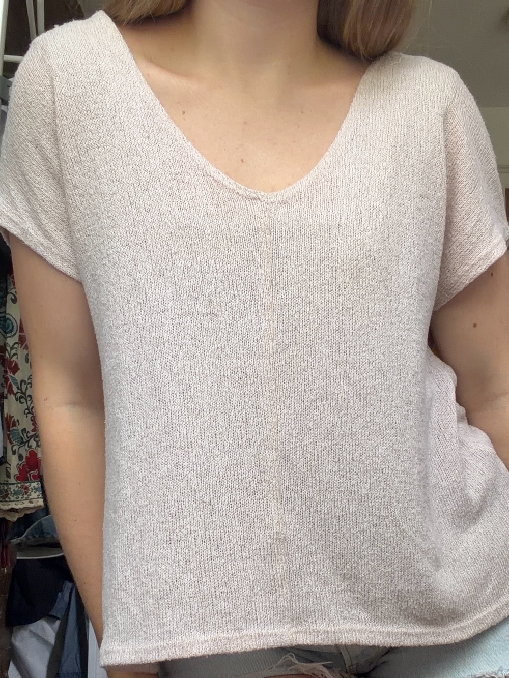 Free People Soft Cream V-Neck Knit Top